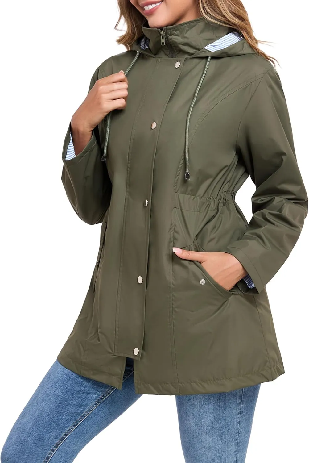 Women Rain Jacket Waterproof Long Hooded Windbreaker Lined Lightweight Outdoor Hiking Raincoat Trench Coats S-XXL