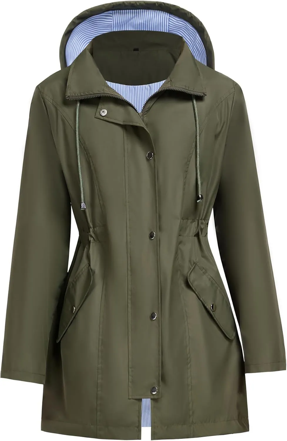 Women Rain Jacket Waterproof Long Hooded Windbreaker Lined Lightweight Outdoor Hiking Raincoat Trench Coats S-XXL