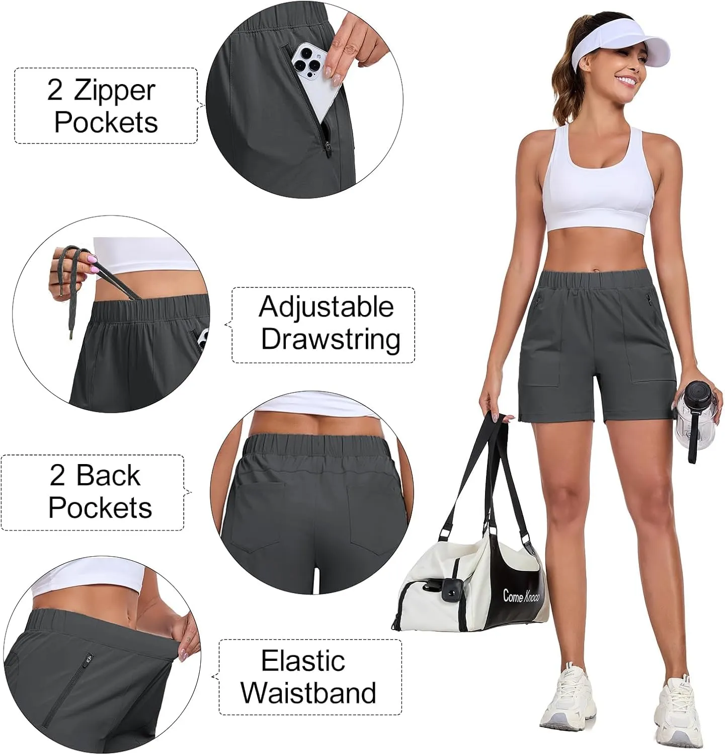 Womens 5'' Hiking Athletic Shorts Quick Dry Lightweight Golf Casual Summer Shorts with Zipper Pockets