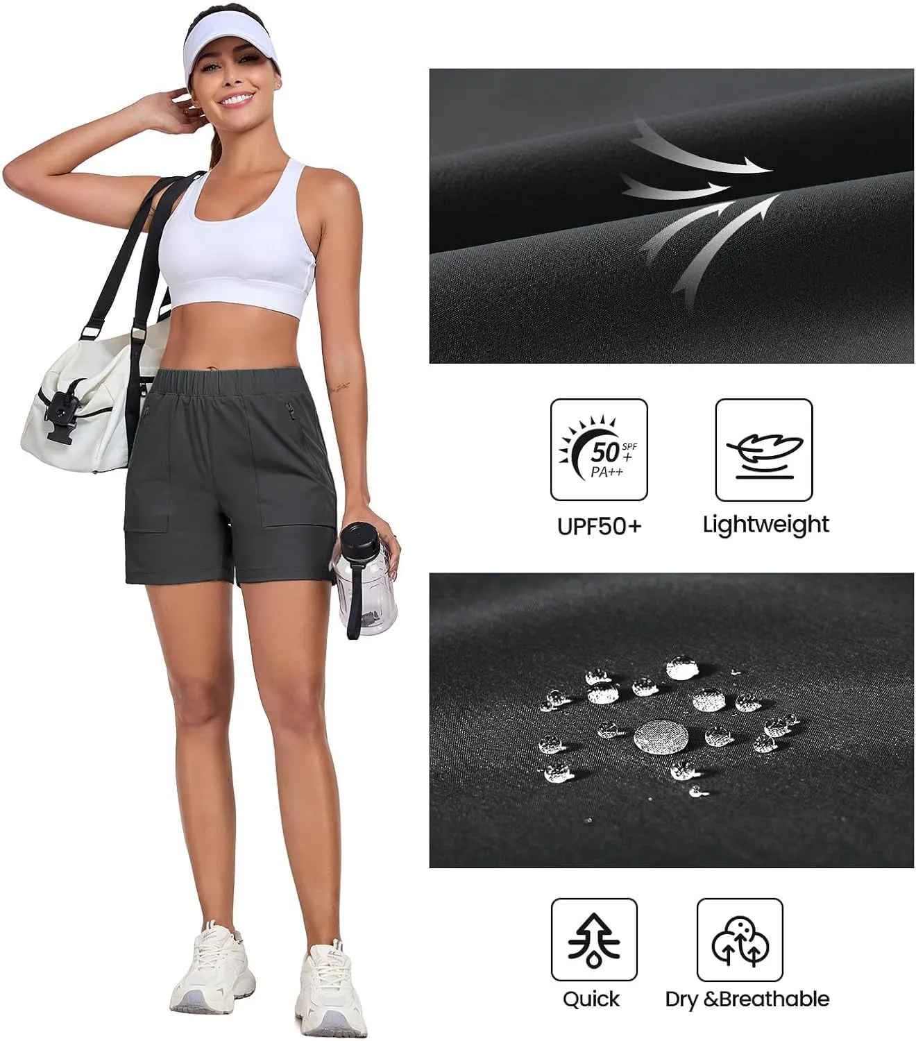 Womens 5'' Hiking Athletic Shorts Quick Dry Lightweight Golf Casual Summer Shorts with Zipper Pockets