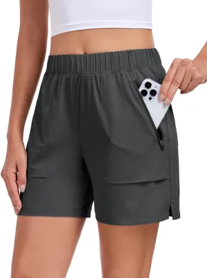 Womens 5'' Hiking Athletic Shorts Quick Dry Lightweight Golf Casual Summer Shorts with Zipper Pockets