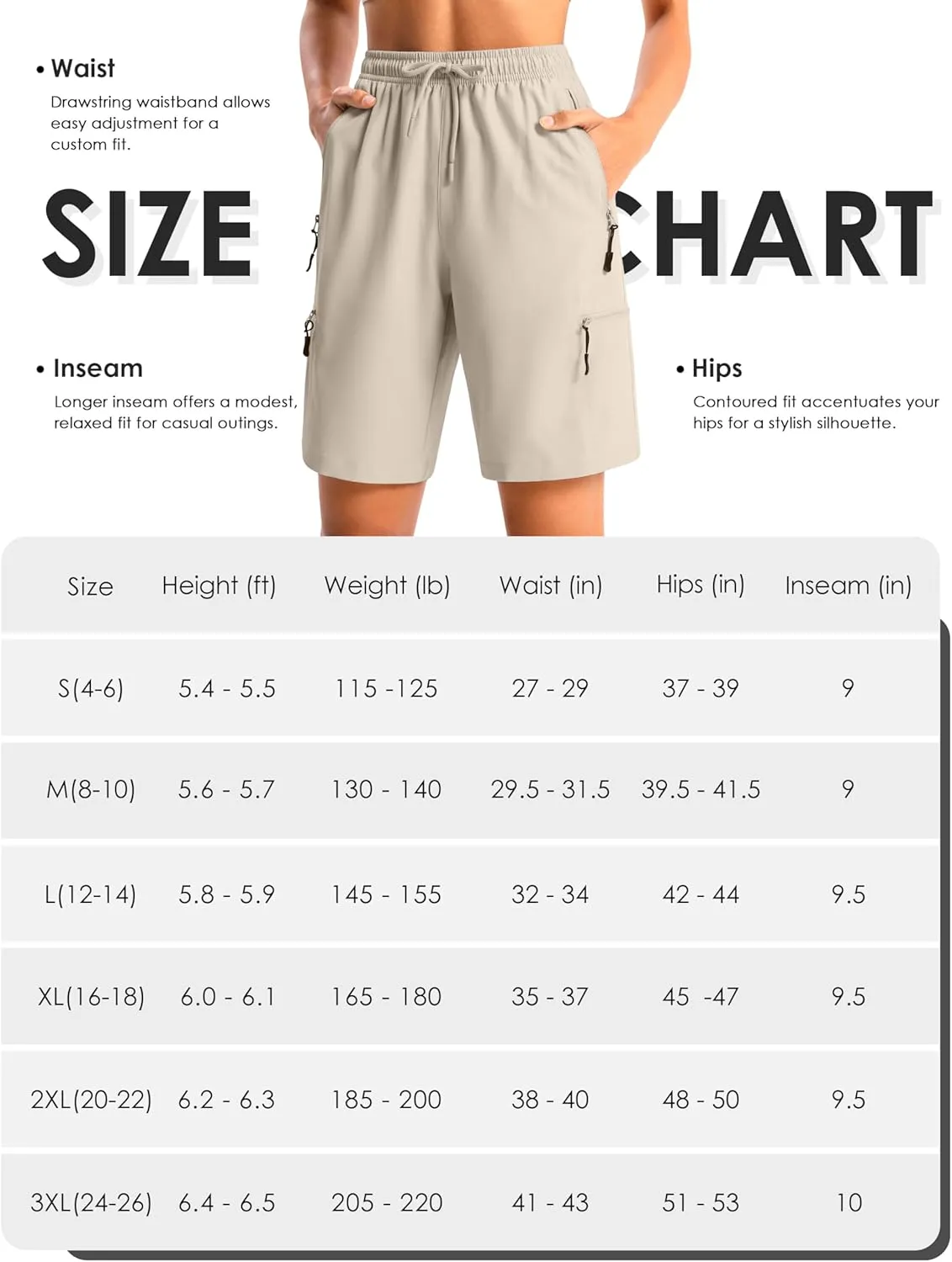 Women's 9" Hiking Shorts Lightweight Stretch Quick Dry Athletic Casual Bermuda Shorts for Women