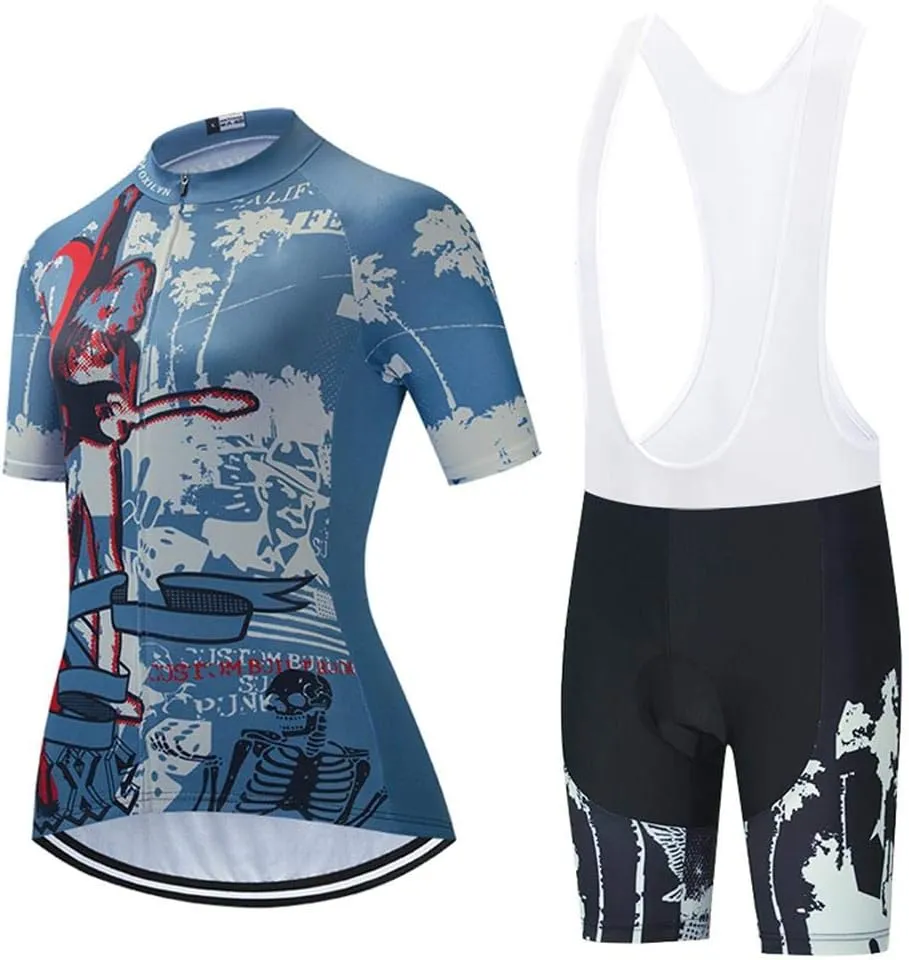 Women's Cycling Clothing Set Road Bike Shirts Short Sleeve Breathable Cycling Jersey with Gel Padded Bib Shorts