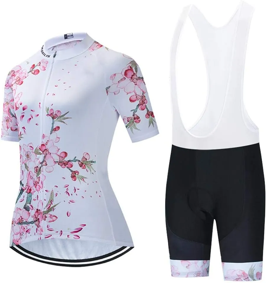 Women's Cycling Clothing Set Road Bike Shirts Short Sleeve Breathable Cycling Jersey with Gel Padded Bib Shorts