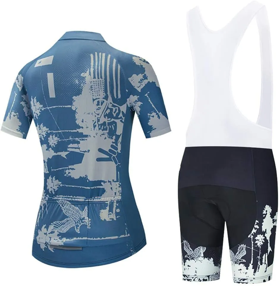 Women's Cycling Clothing Set Road Bike Shirts Short Sleeve Breathable Cycling Jersey with Gel Padded Bib Shorts