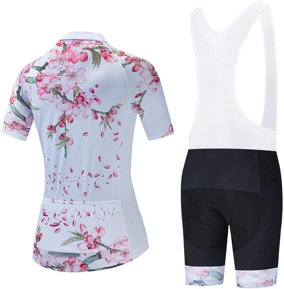 Women's Cycling Clothing Set Road Bike Shirts Short Sleeve Breathable Cycling Jersey with Gel Padded Bib Shorts