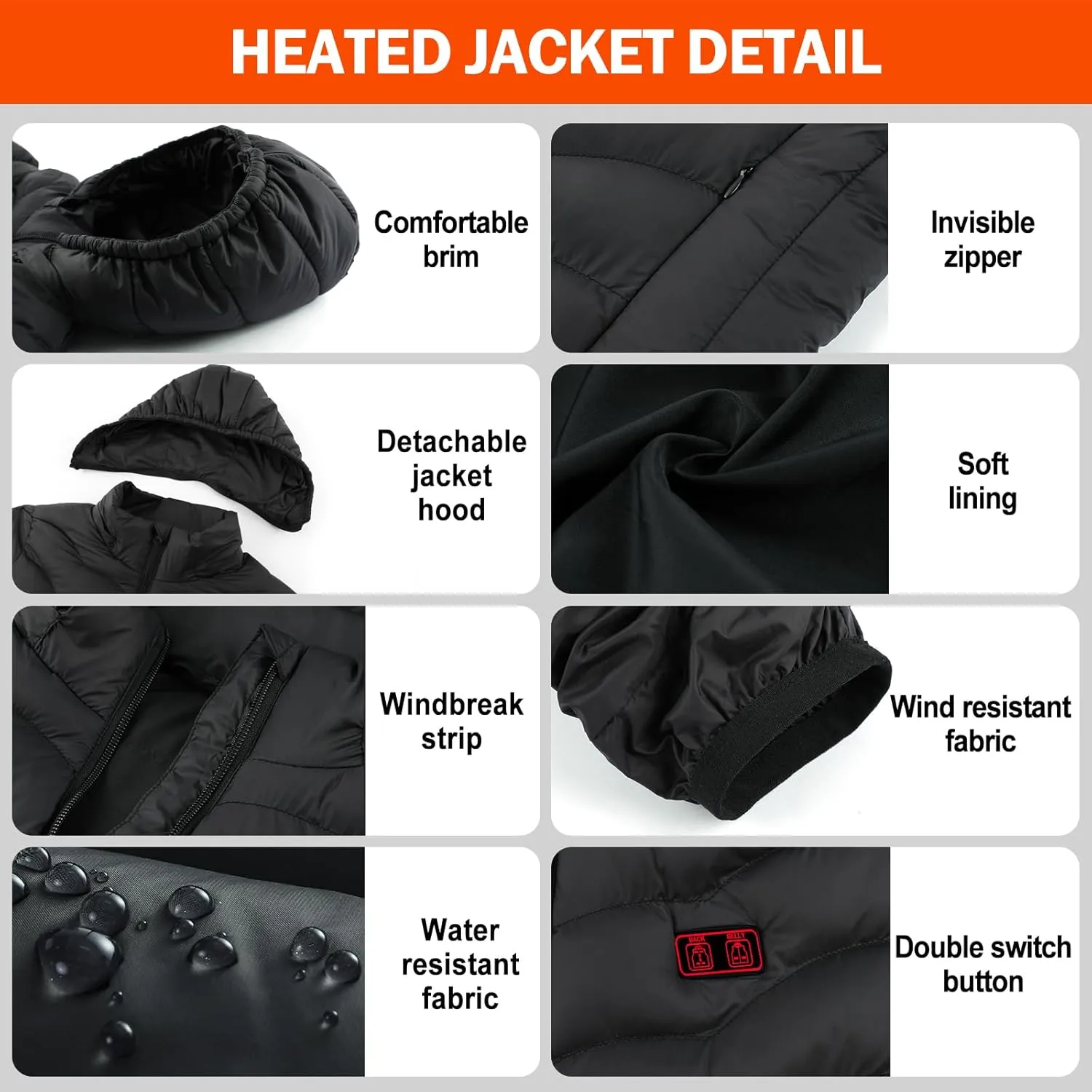 Womens Heated Jacket with 2PCS 10000mAh Power Bank,3 Heating Level