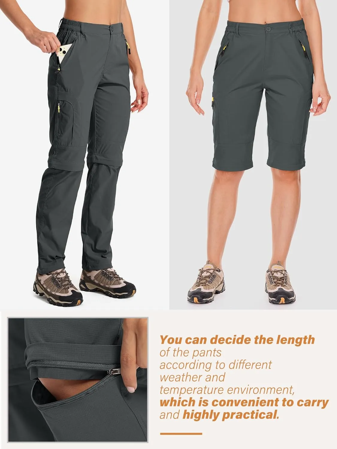 Women's Hiking Pants Convertible Quick Dry Stretch Lightweight Zip-Off Outdoor Fishing Travel Safari Pants