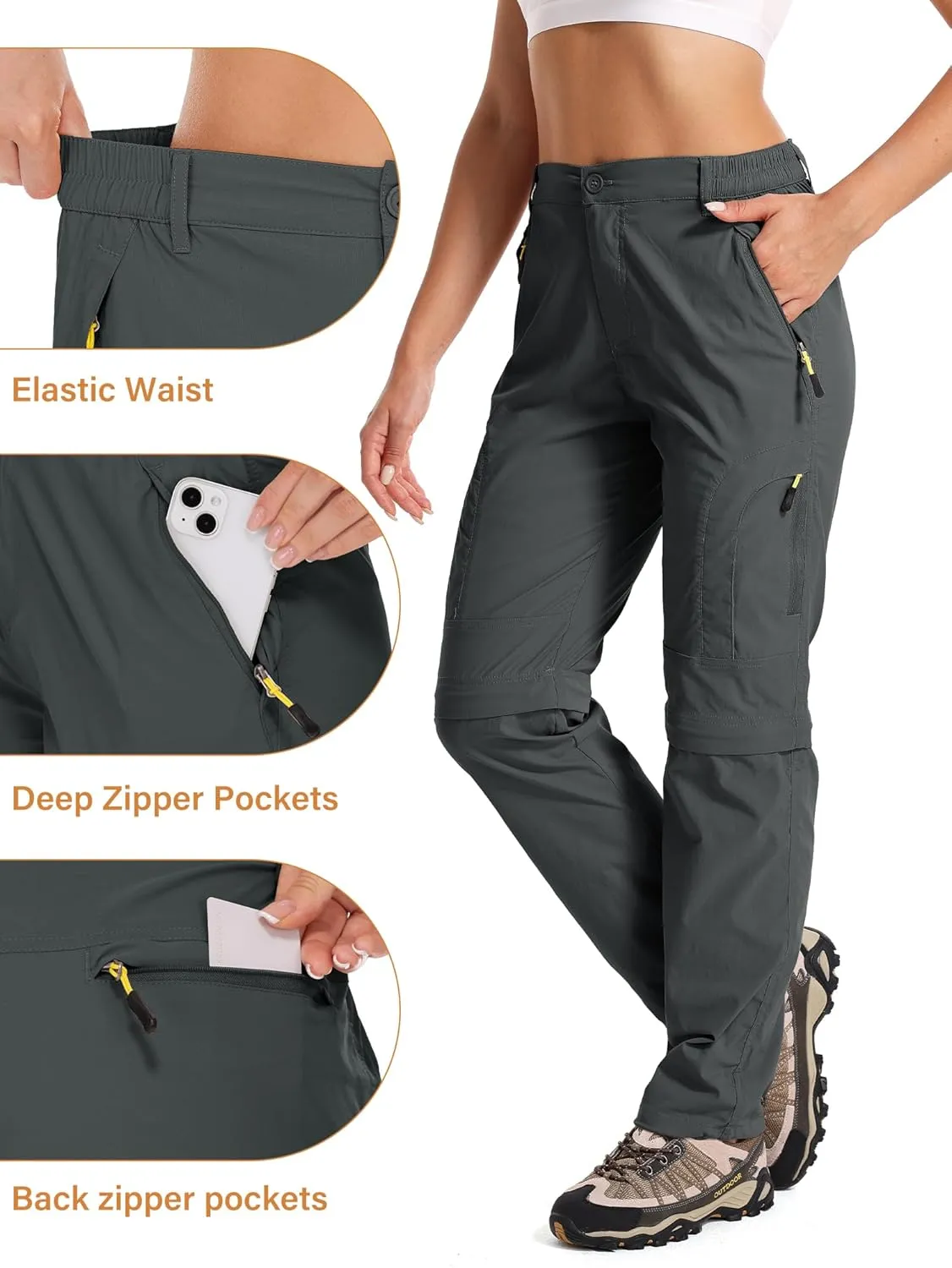 Women's Hiking Pants Convertible Quick Dry Stretch Lightweight Zip-Off Outdoor Fishing Travel Safari Pants