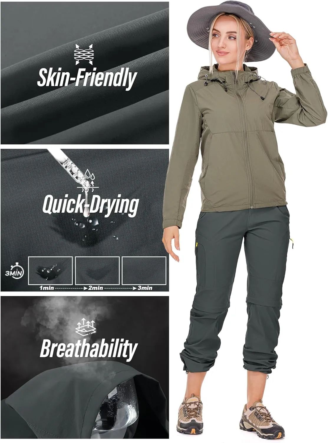 Women's Hiking Pants Convertible Quick Dry Stretch Lightweight Zip-Off Outdoor Fishing Travel Safari Pants