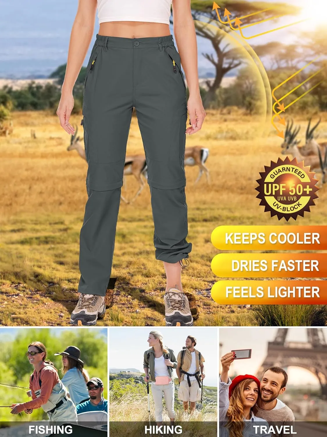 Women's Hiking Pants Convertible Quick Dry Stretch Lightweight Zip-Off Outdoor Fishing Travel Safari Pants