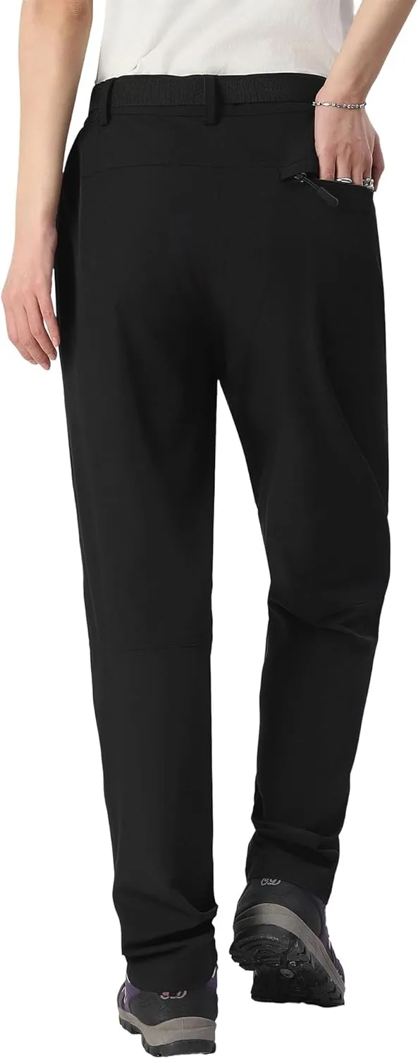 Women's Hiking Pants Lightweight Quick-Dry Water Resistant Cargo Pants with Elastic Waist Zipper Pockets