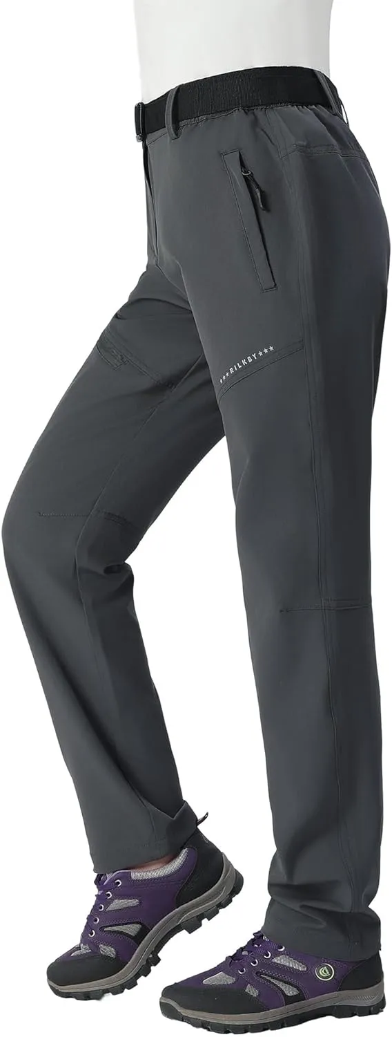Women's Hiking Pants Lightweight Quick-Dry Water Resistant Cargo Pants with Elastic Waist Zipper Pockets