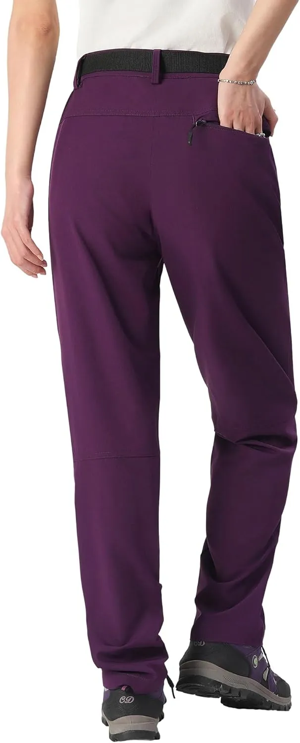 Women's Hiking Pants Lightweight Quick-Dry Water Resistant Cargo Pants with Elastic Waist Zipper Pockets