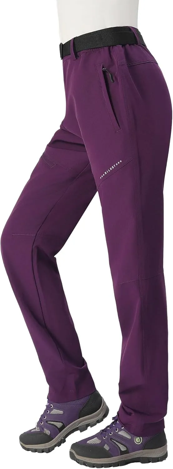 Women's Hiking Pants Lightweight Quick-Dry Water Resistant Cargo Pants with Elastic Waist Zipper Pockets