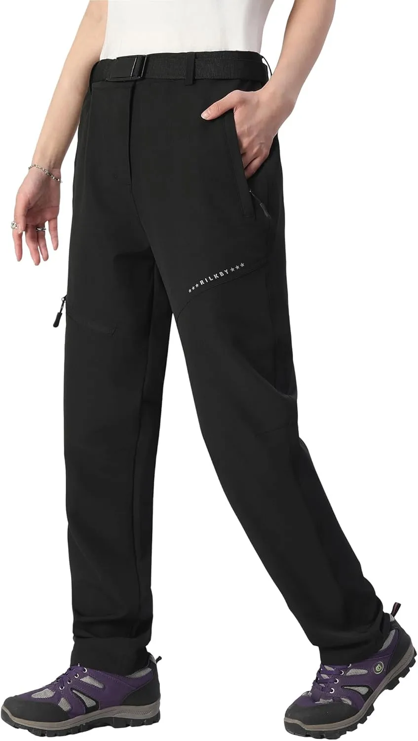 Women's Hiking Pants Lightweight Quick-Dry Water Resistant Cargo Pants with Elastic Waist Zipper Pockets