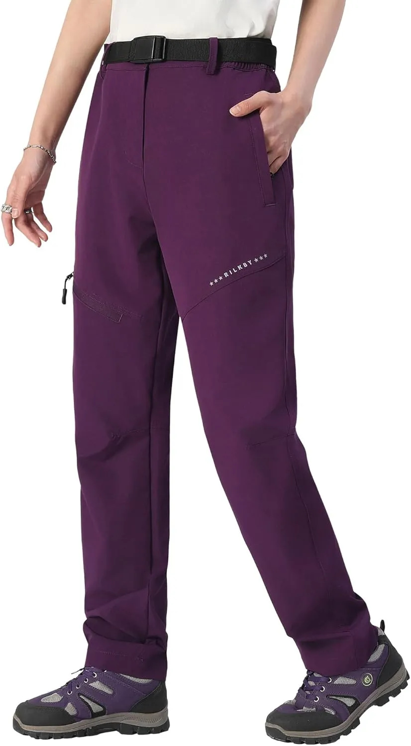 Women's Hiking Pants Lightweight Quick-Dry Water Resistant Cargo Pants with Elastic Waist Zipper Pockets