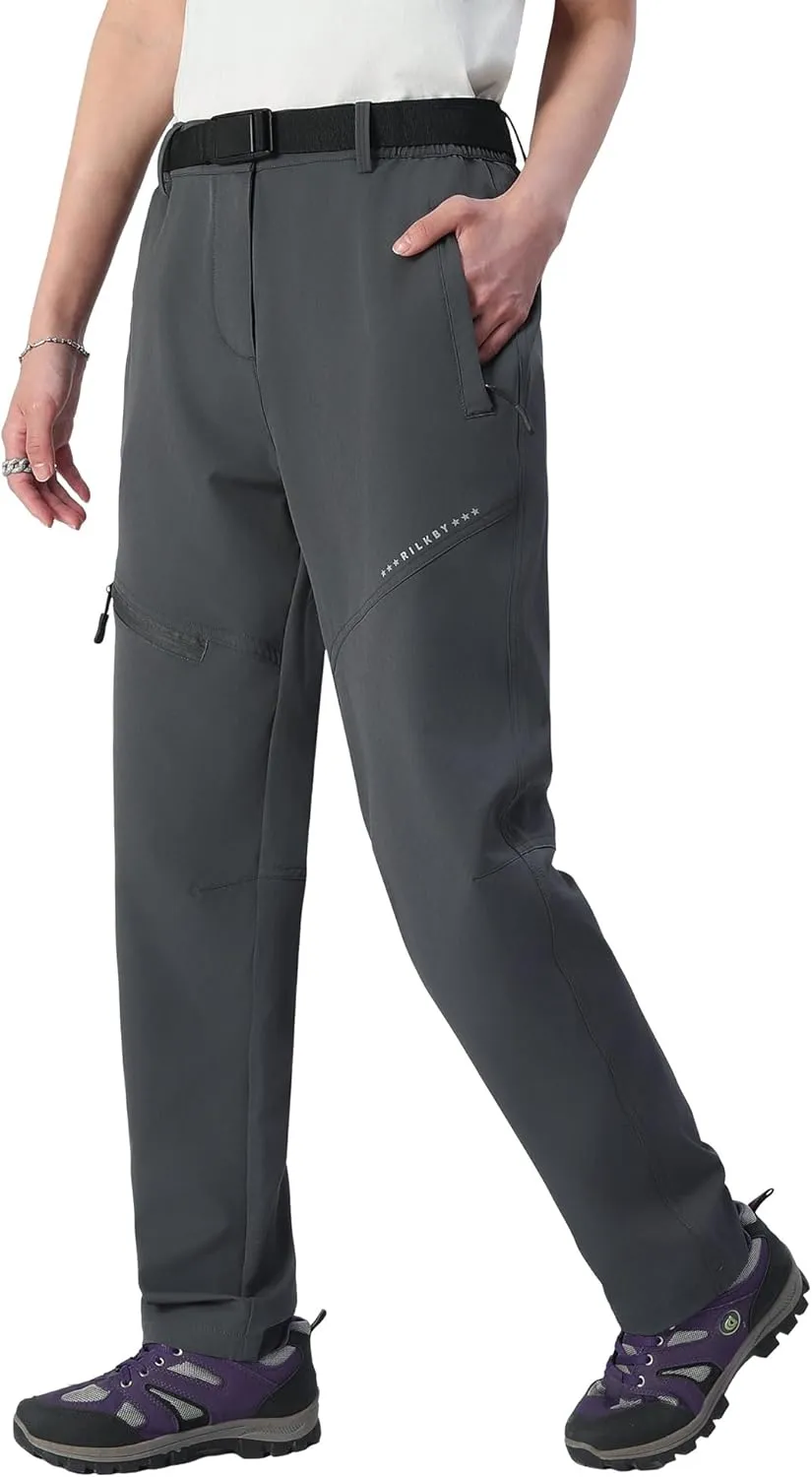 Women's Hiking Pants Lightweight Quick-Dry Water Resistant Cargo Pants with Elastic Waist Zipper Pockets