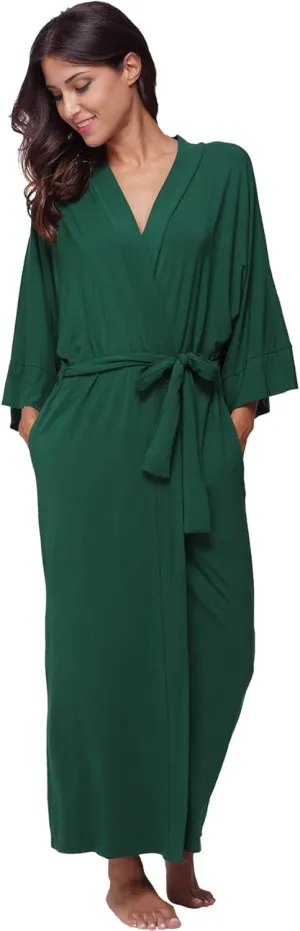 Women's Long Robes Soft Kimono Bathrobe Lightweight Sleepwear Maternity Dressing Gown Knit Wrap House Loungewear