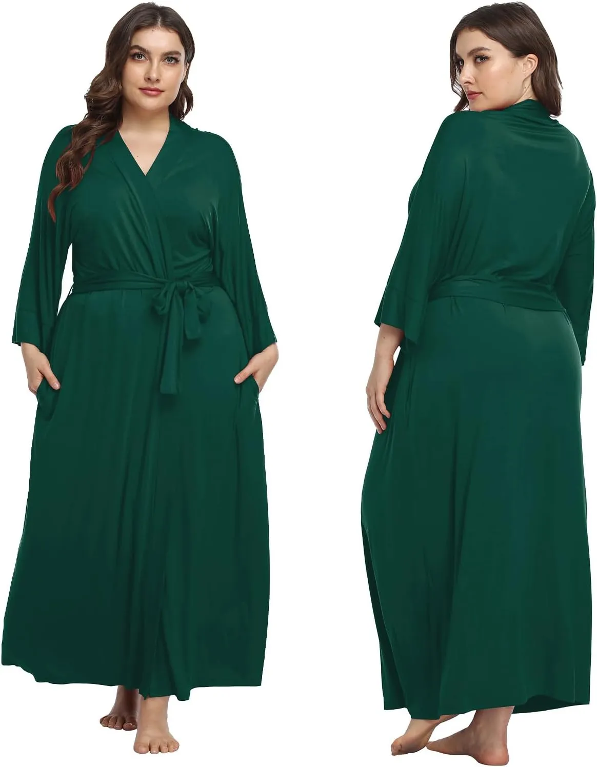 Women's Long Robes Soft Kimono Bathrobe Lightweight Sleepwear Maternity Dressing Gown Knit Wrap House Loungewear