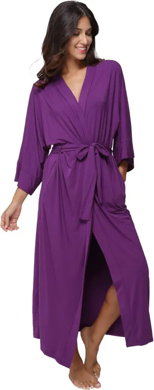 Women's Long Robes Soft Kimono Bathrobe Lightweight Sleepwear Maternity Dressing Gown Knit Wrap House Loungewear