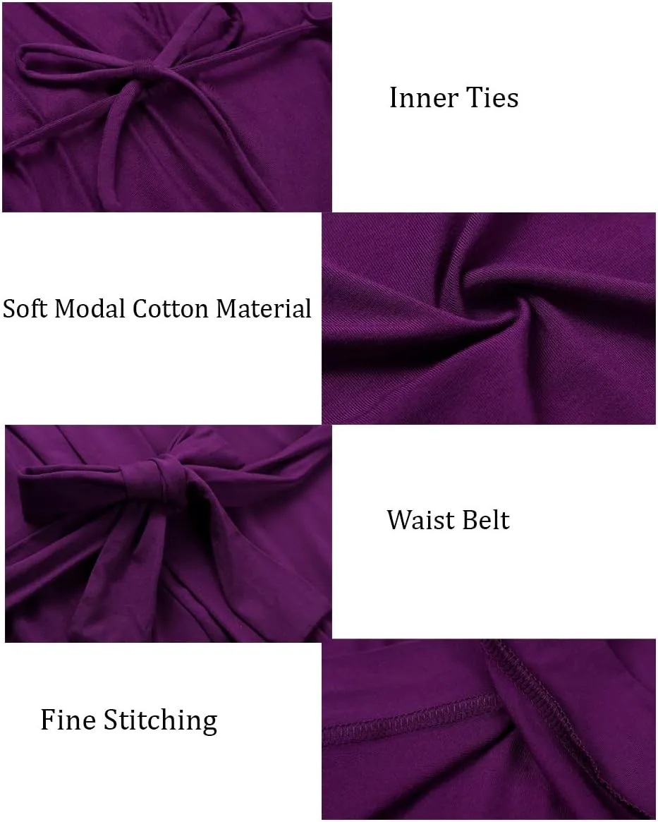Women's Long Robes Soft Kimono Bathrobe Lightweight Sleepwear Maternity Dressing Gown Knit Wrap House Loungewear