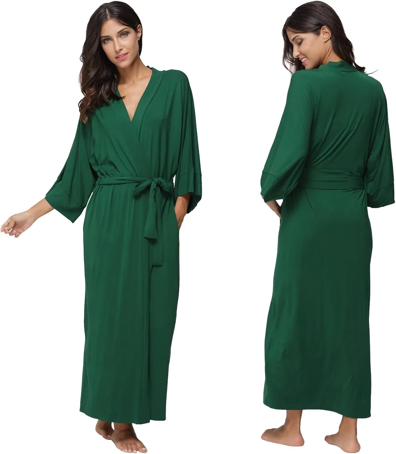 Women's Long Robes Soft Kimono Bathrobe Lightweight Sleepwear Maternity Dressing Gown Knit Wrap House Loungewear