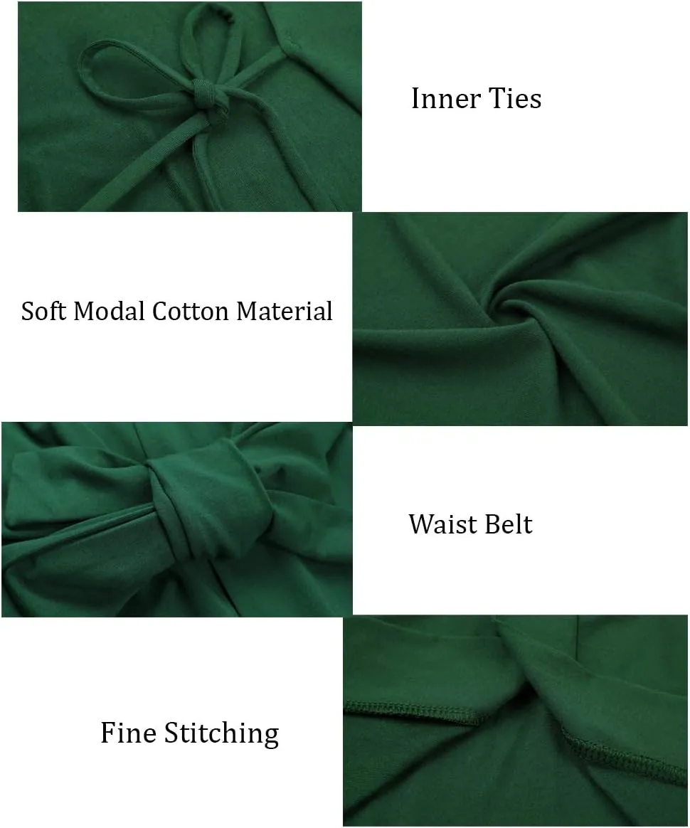Women's Long Robes Soft Kimono Bathrobe Lightweight Sleepwear Maternity Dressing Gown Knit Wrap House Loungewear