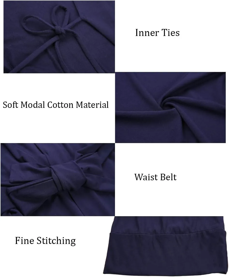 Women's Long Robes Soft Kimono Bathrobe Lightweight Sleepwear Maternity Dressing Gown Knit Wrap House Loungewear