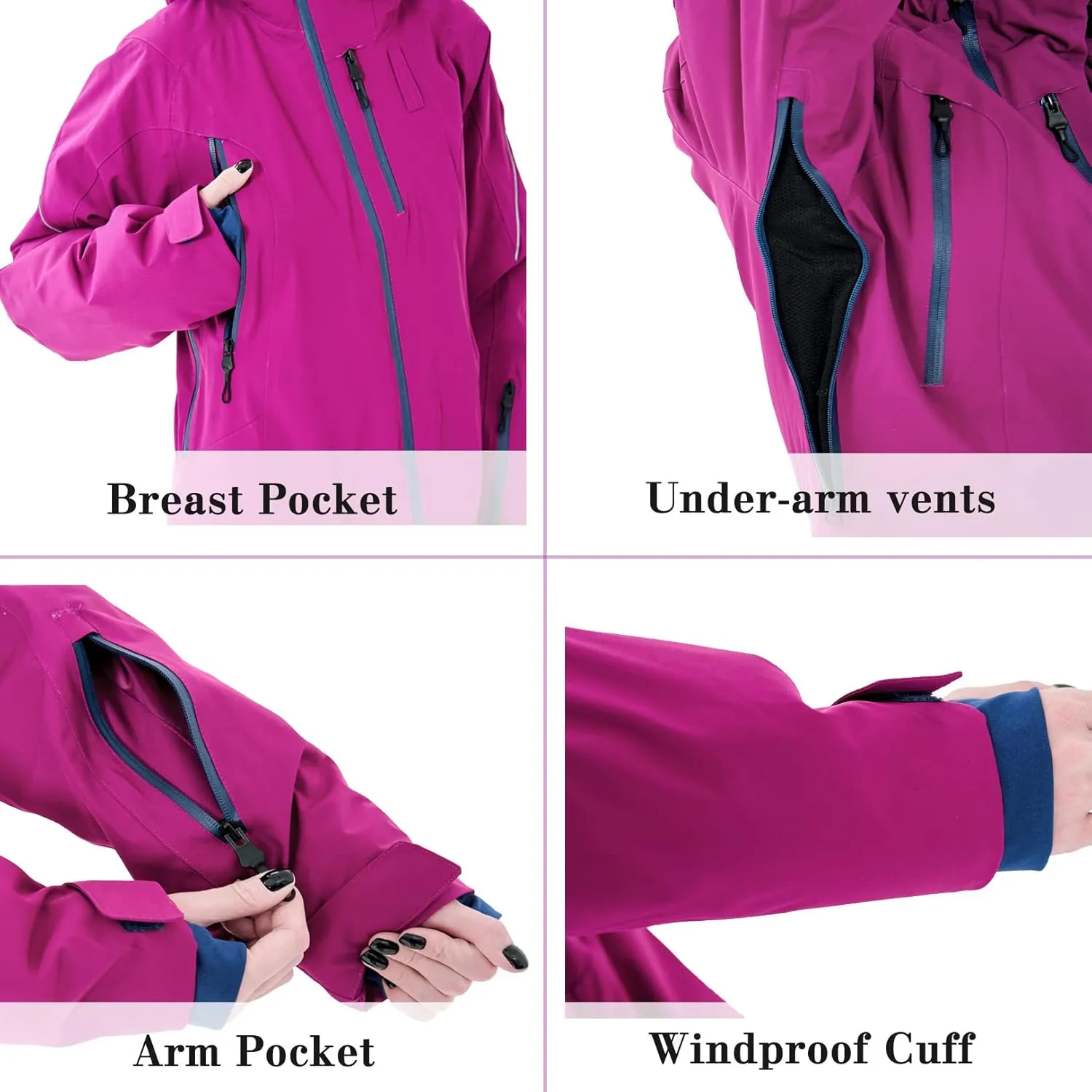 Women's One Piece Ski Suits Windproof Jumpsuit Waterproof Warm Breathable Detachable Hood Snowsuit For Snow Sports