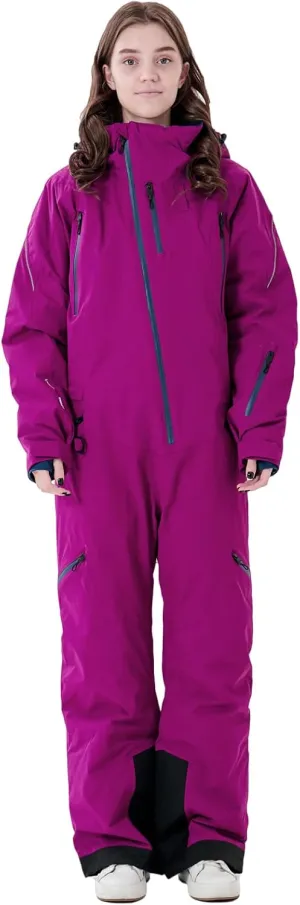 Women's One Piece Ski Suits Windproof Jumpsuit Waterproof Warm Breathable Detachable Hood Snowsuit For Snow Sports