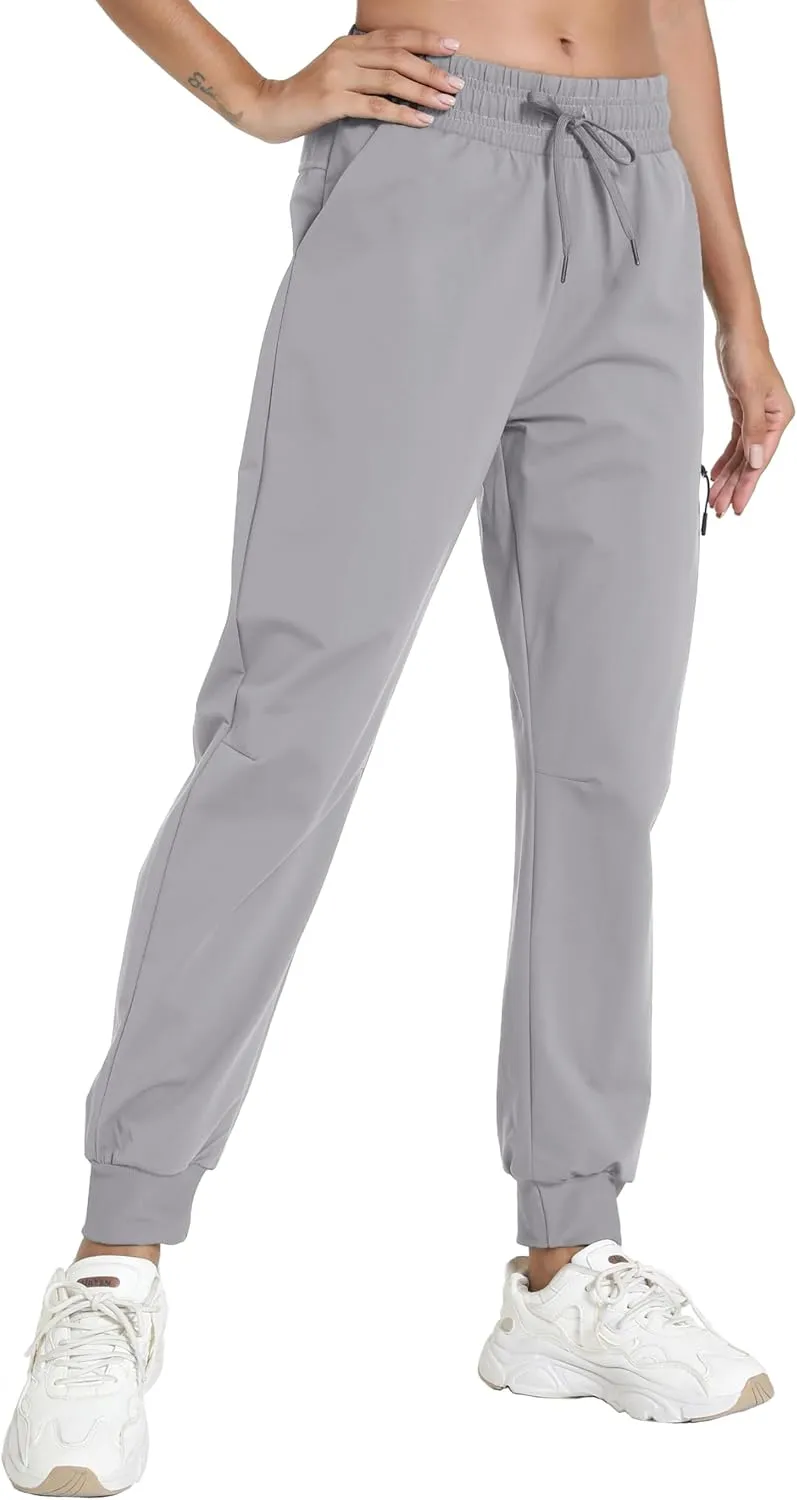 Women's Quick-Dry Lightweight Joggers - Elastic Waist Hiking Pants with Pockets for Outdoor, Athletic & Travel