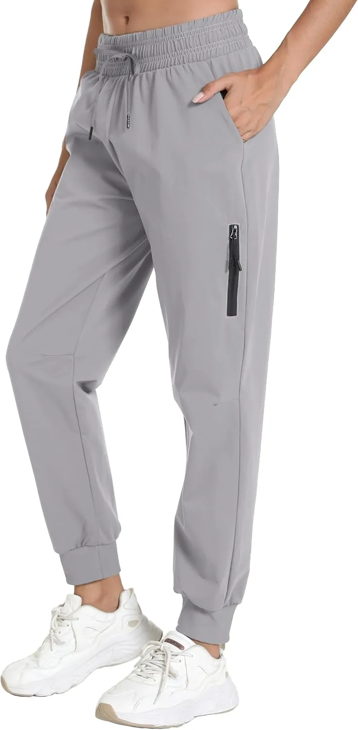 Women's Quick-Dry Lightweight Joggers - Elastic Waist Hiking Pants with Pockets for Outdoor, Athletic & Travel