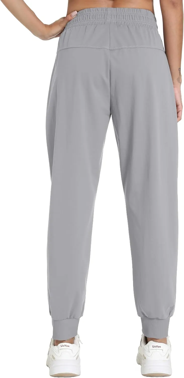 Women's Quick-Dry Lightweight Joggers - Elastic Waist Hiking Pants with Pockets for Outdoor, Athletic & Travel