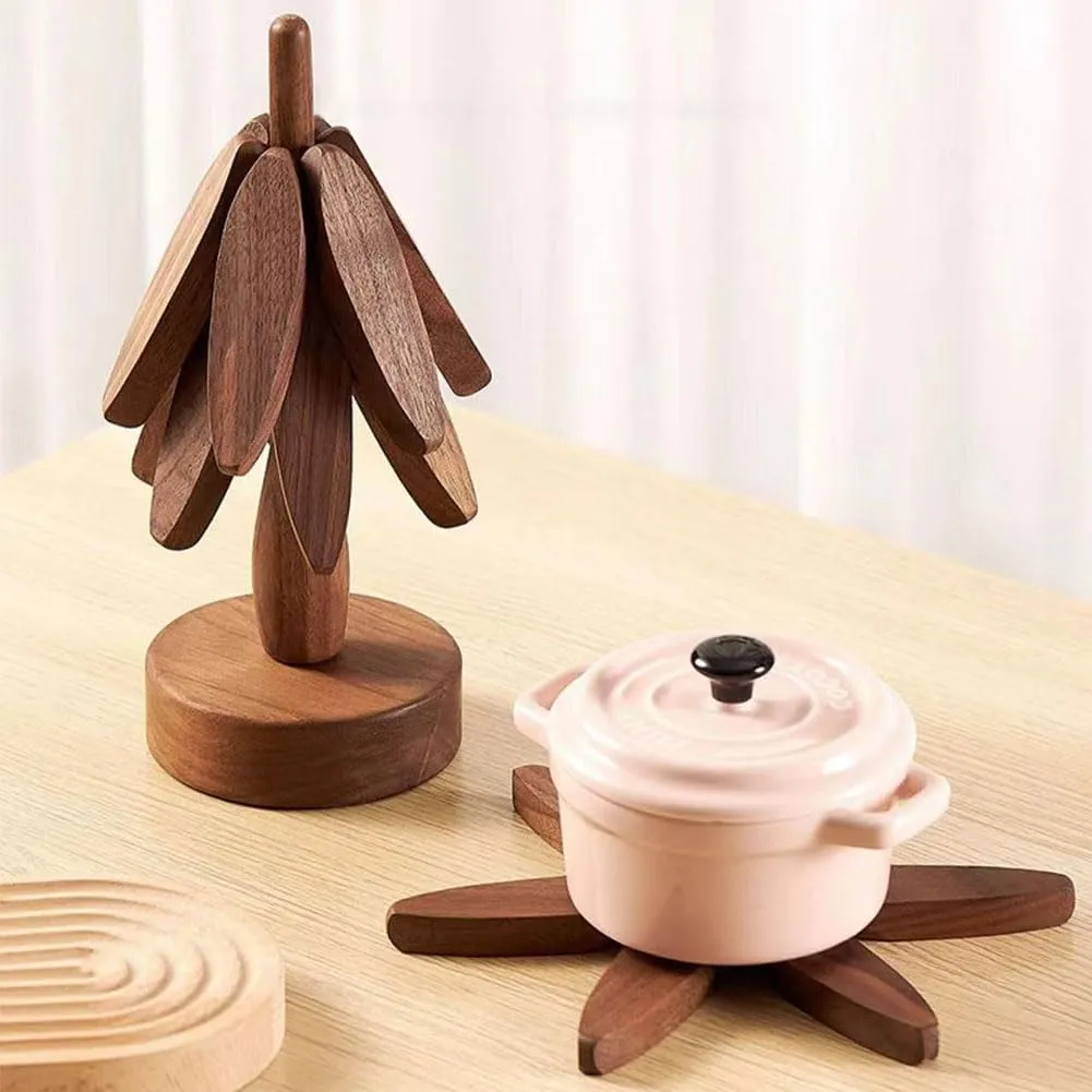 Wooden Trivets - Tree-Shaped Collapsible Hot Pad Set of 4 for Dishes, Pots, Bowls, Teapots, Hot Pots