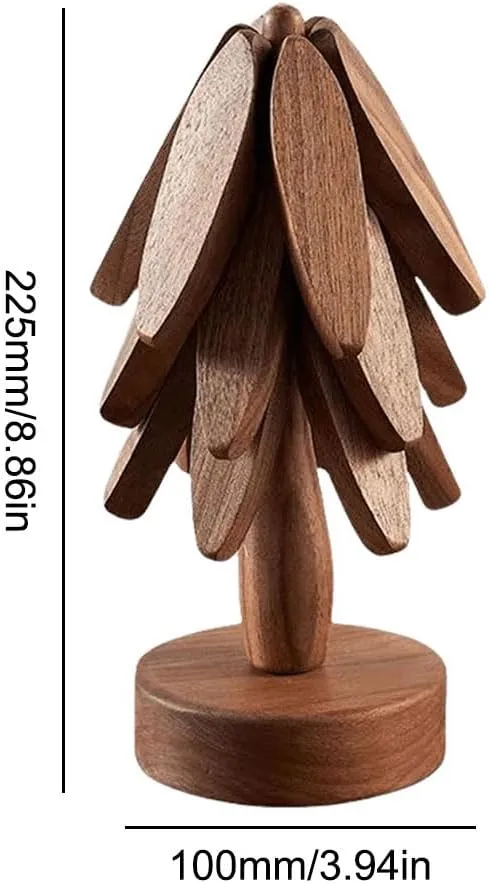 Wooden Trivets - Tree-Shaped Collapsible Hot Pad Set of 4 for Dishes, Pots, Bowls, Teapots, Hot Pots