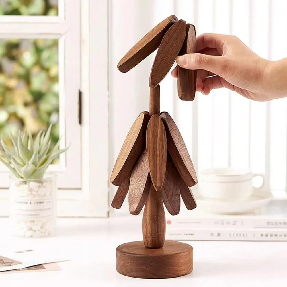 Wooden Trivets - Tree-Shaped Collapsible Hot Pad Set of 4 for Dishes, Pots, Bowls, Teapots, Hot Pots