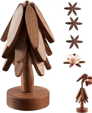 Wooden Trivets - Tree-Shaped Collapsible Hot Pad Set of 4 for Dishes, Pots, Bowls, Teapots, Hot Pots
