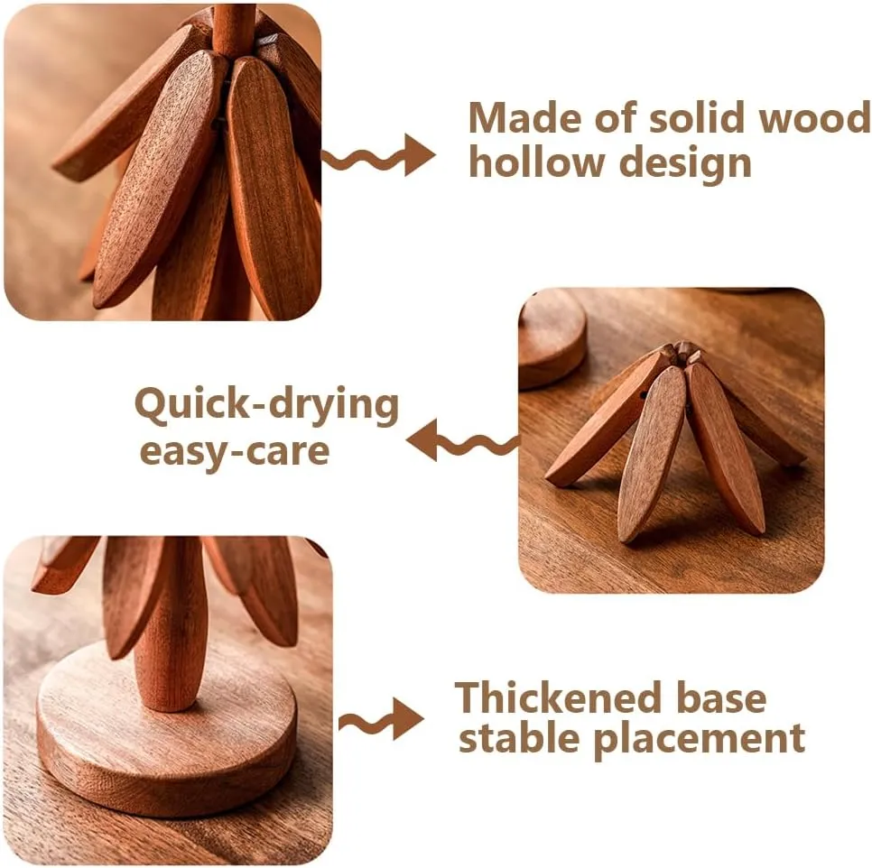 Wooden Trivets - Tree-Shaped Collapsible Hot Pad Set of 4 for Dishes, Pots, Bowls, Teapots, Hot Pots