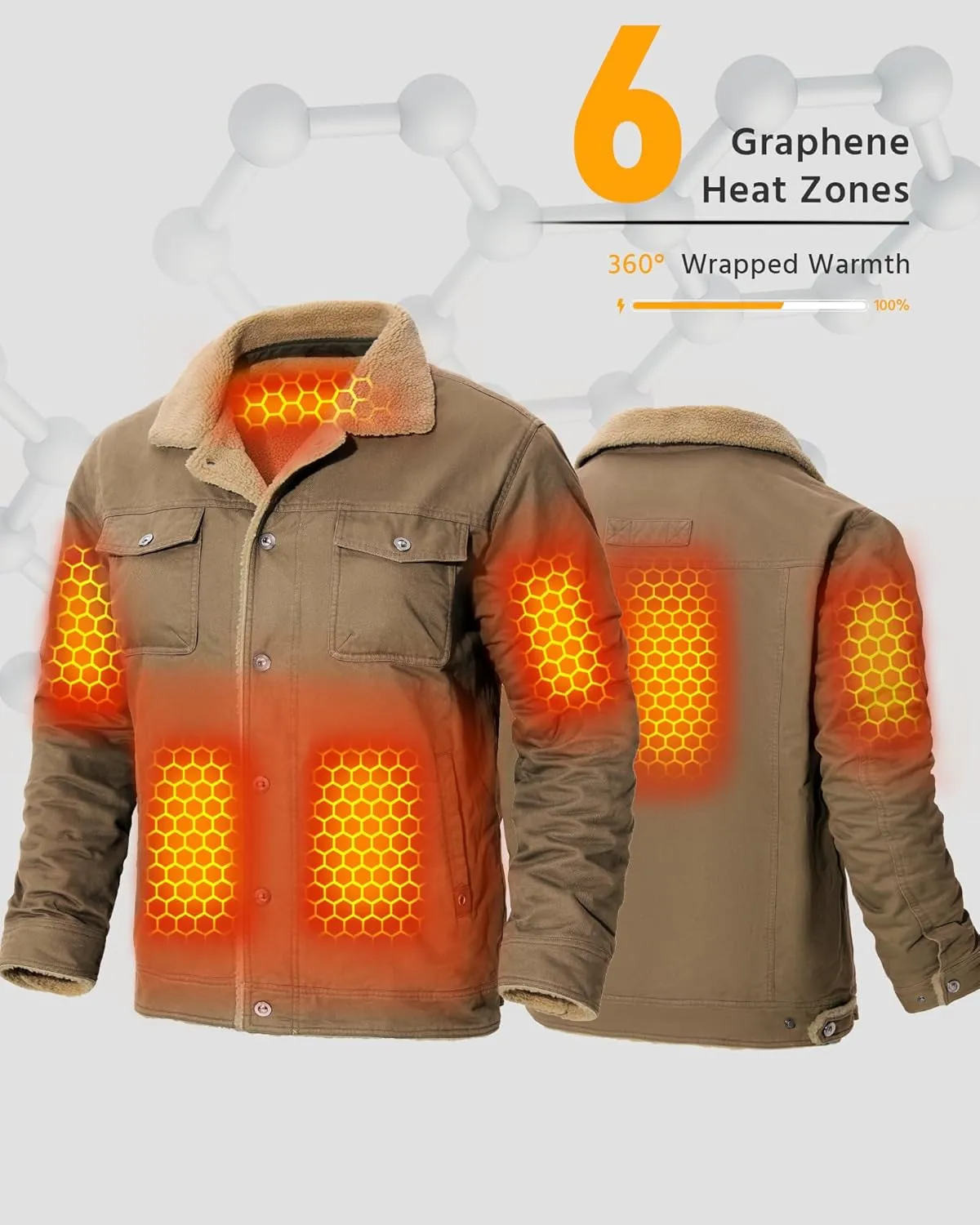 Wulcea Graphene Heated Jacket for Men 12V Fast Charge 18400mAh Large Capacity
