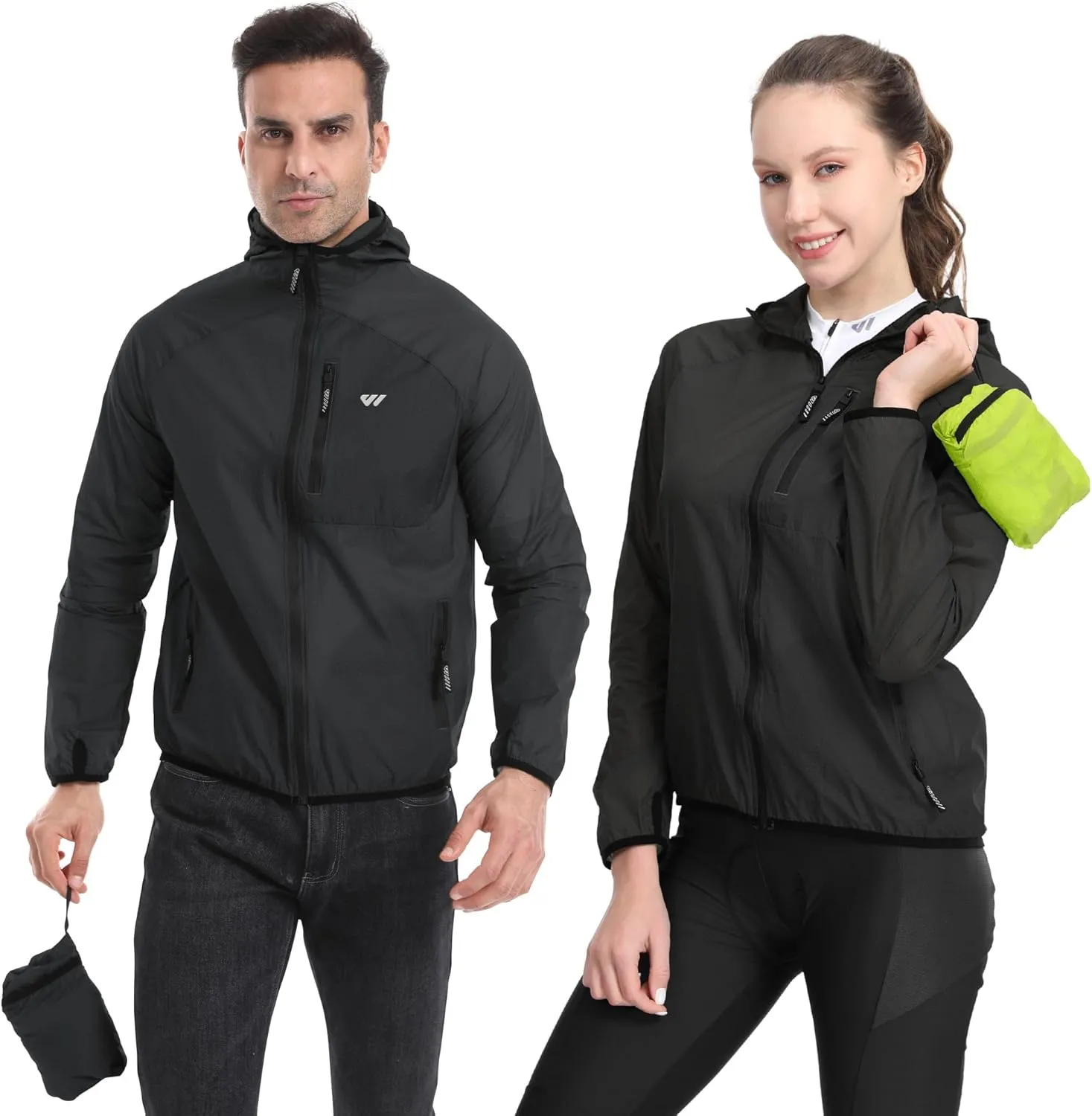Wulibike Windbreaker Jacket Women Lightweight Rain Jacket Packable Reflective Hooded For Cycling,Hiking Outdoor Sports