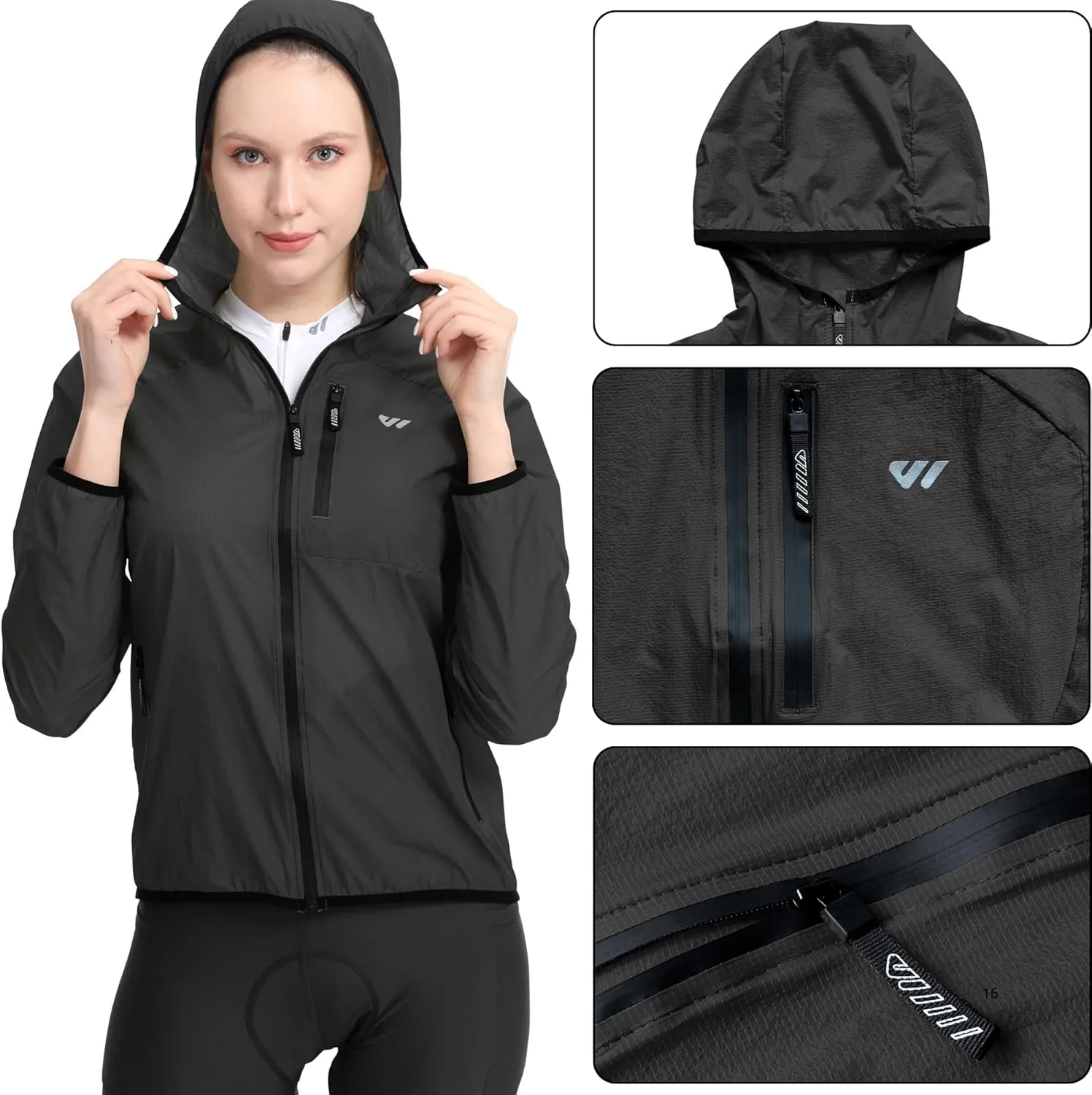 Wulibike Windbreaker Jacket Women Lightweight Rain Jacket Packable Reflective Hooded For Cycling,Hiking Outdoor Sports