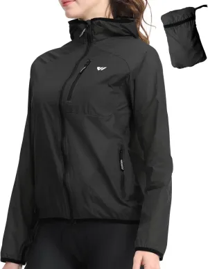 Wulibike Windbreaker Jacket Women Lightweight Rain Jacket Packable Reflective Hooded For Cycling,Hiking Outdoor Sports