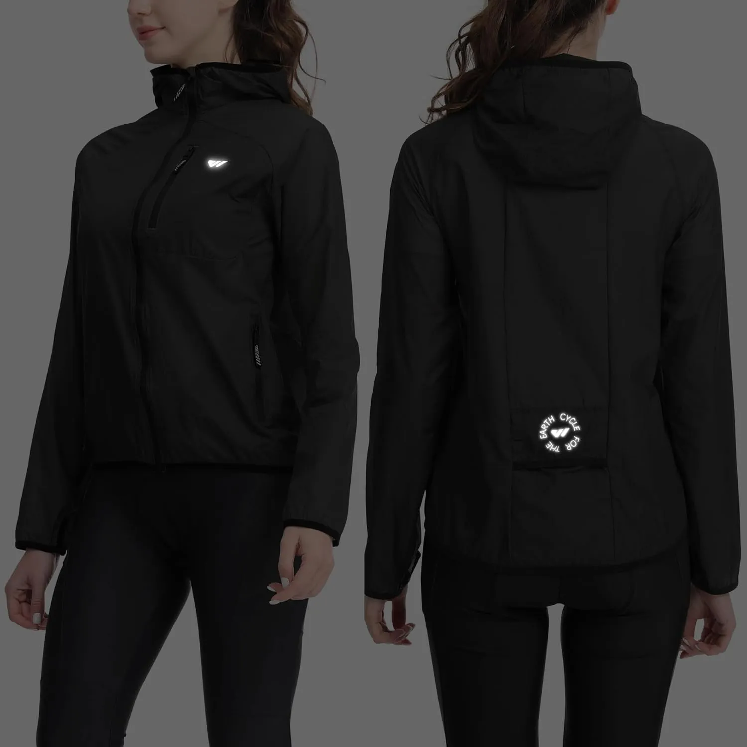 Wulibike Windbreaker Jacket Women Lightweight Rain Jacket Packable Reflective Hooded For Cycling,Hiking Outdoor Sports