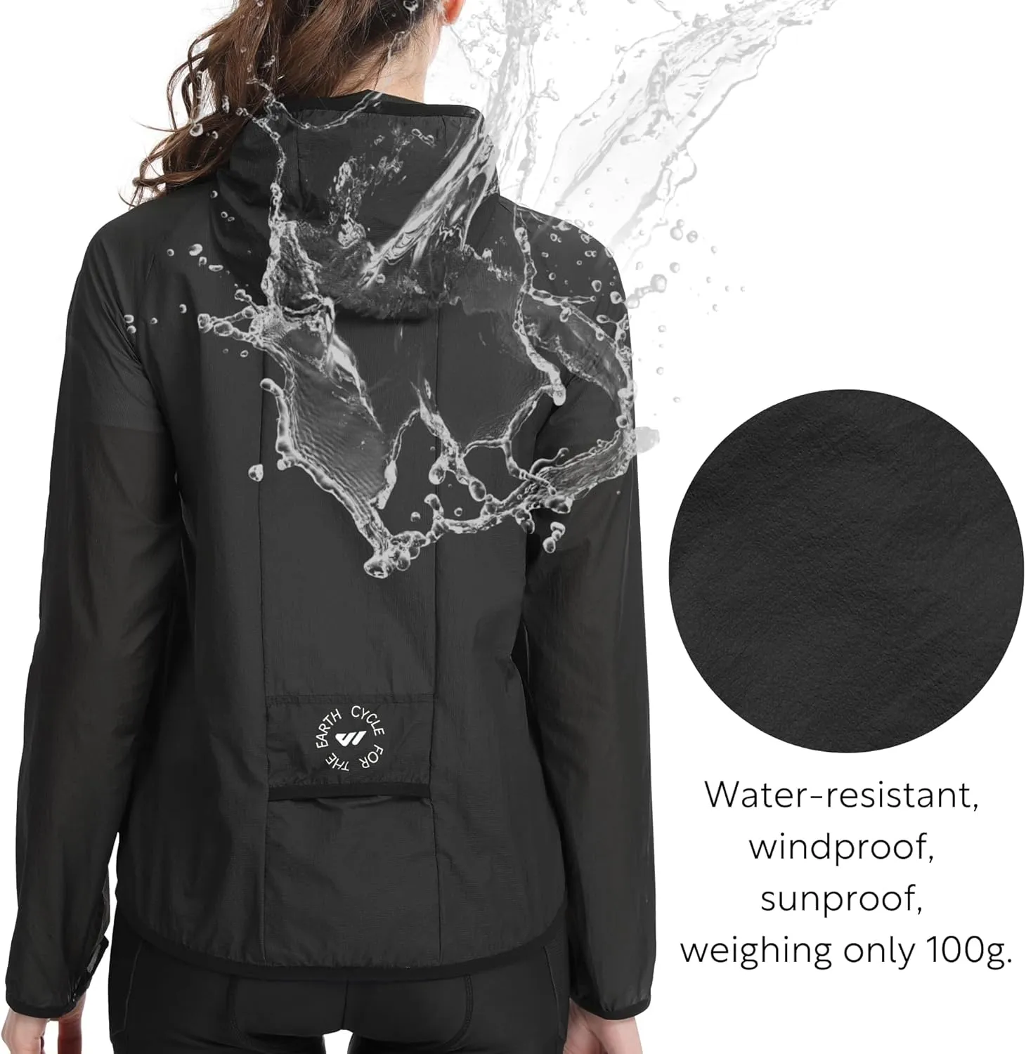 Wulibike Windbreaker Jacket Women Lightweight Rain Jacket Packable Reflective Hooded For Cycling,Hiking Outdoor Sports