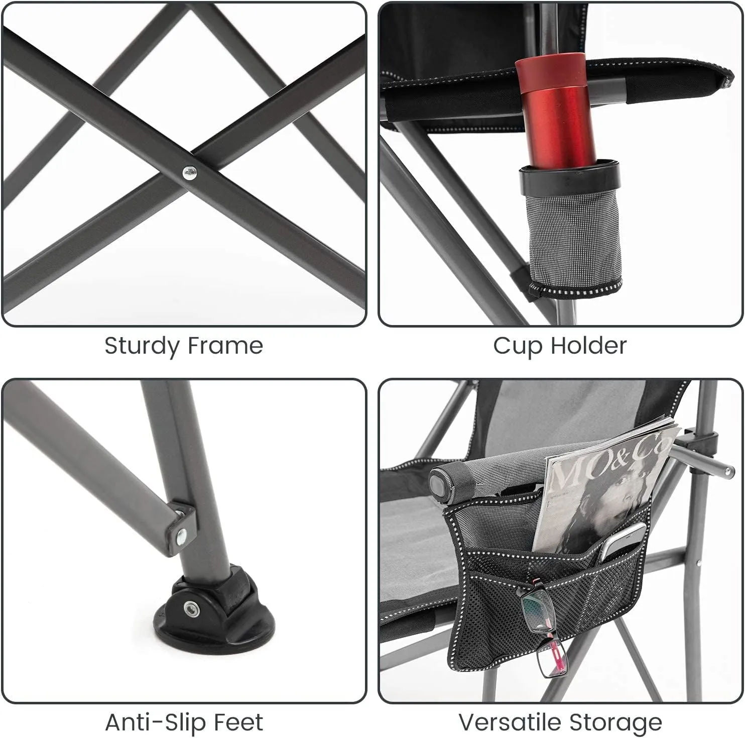 XGEAR Camping Chair Hard Arm High Back Lawn Chair Heavy Duty with Cup Holder, for Camp, Fishing, Hiking, Outdoor, Carry Bag Included