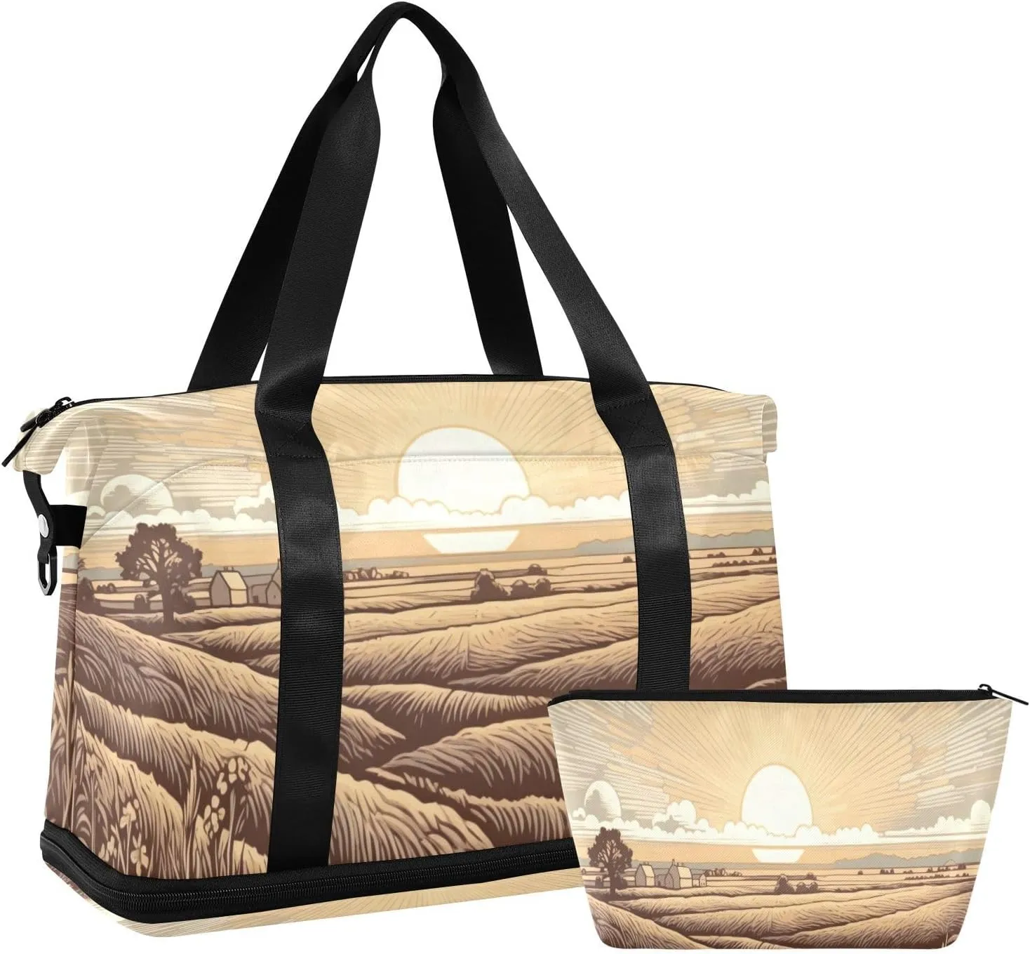 xigua Gym Bag Barn Landscape Travel Duffel Bag - Sports Gym Bag with Dry Wet Pocket Cosmetic bag & Shoes Compartment for Women and Men