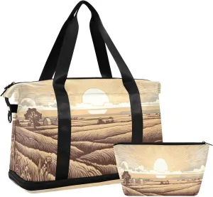 xigua Gym Bag Barn Landscape Travel Duffel Bag - Sports Gym Bag with Dry Wet Pocket Cosmetic bag & Shoes Compartment for Women and Men