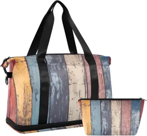 xigua Gym Bag Colorful Wood Travel Duffel Bag - Sports Gym Bag with Dry Wet Pocket Cosmetic bag & Shoes Compartment for Women and Men