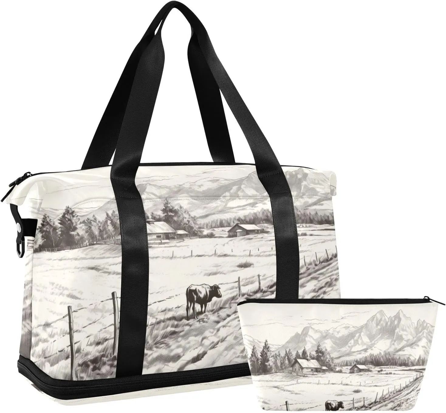 xigua Gym Bag Farm with Cattle Travel Duffel Bag - Sports Gym Bag with Dry Wet Pocket Cosmetic bag & Shoes Compartment for Women and Men